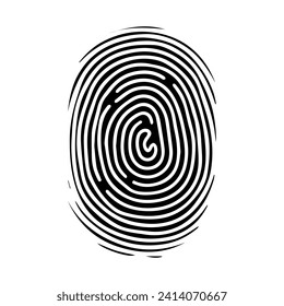 Fingerprint pattern, clear lines and swirls. Human thumbprint. Icon, pictogram, logo. Vector isolated on a white background. Security concept. Black and white illustration