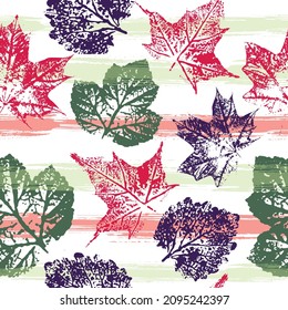 Fingerprint pattern from the of leaves painted in watercolor. Seamless pattern, colorful background. Original creative illustration.