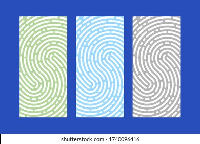 Fingerprint posters. Set of finger print line backgrounds. Vector security labels