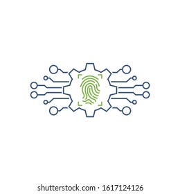 Fingerprint. Processing personal data by an electronic system.  Vector linear icon isolated on white background.