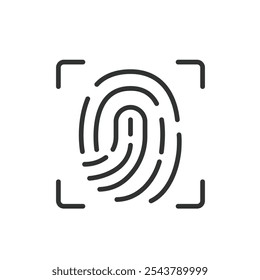 Protección de huellas dactilares, icono en diseño de línea. Huella digital, protección, seguridad, biometría, identidad, escaneo, privacidad en el Vector de fondo blanco. Icono de trazo editable de protección de huellas dactilares