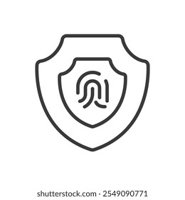 Protección de huellas dactilares, icono en diseño de línea. Huella dactilar, protección, seguridad, biométrico, privacidad, identidad, salvaguarda en el Vector de fondo blanco. Icono de trazo editable de protección de huellas dactilares