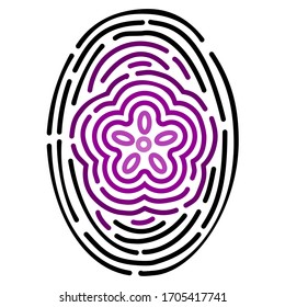 Fingerprint with a purple flower shape. Vector Illustration