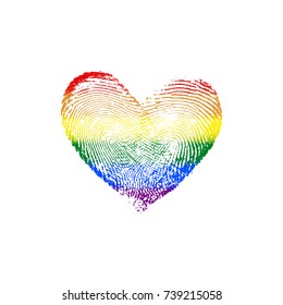 Fingerprint Rainbow Flag Heart LGBT V - vector love symbol marriage and wedding invitation