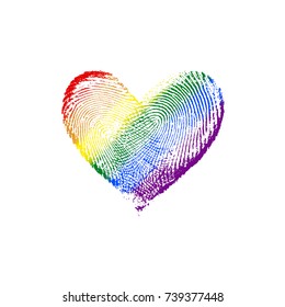 Fingerprint Rainbow Flag Heart LGBT Diagonal (left to right) I - vector love symbol marriage and wedding invitation