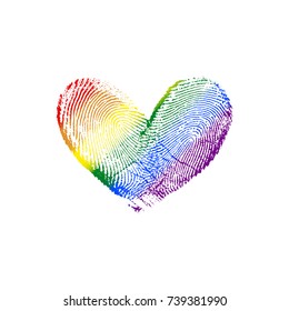 Fingerprint Rainbow Flag Heart LGBT Diagonal (left to right) II - vector love symbol marriage and wedding invitation