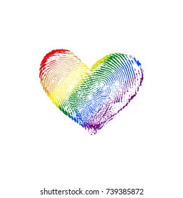 Fingerprint Rainbow Flag Heart LGBT Diagonal (left to right) III - vector love symbol marriage and wedding invitation