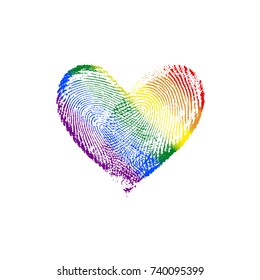 Fingerprint Rainbow Flag Heart LGBT Diagonal (right to left) I - vector love symbol marriage and wedding invitation