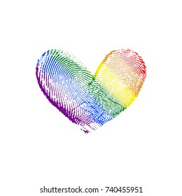 Fingerprint Rainbow Flag Heart LGBT Diagonal (right to left) II - vector love symbol marriage and wedding invitation