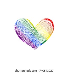 Fingerprint Rainbow Flag Heart LGBT Diagonal (right to left) VIII - vector love symbol marriage and wedding invitation