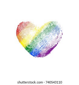 Fingerprint Rainbow Flag Heart LGBT Diagonal (left to right) IX - vector love symbol marriage and wedding invitation