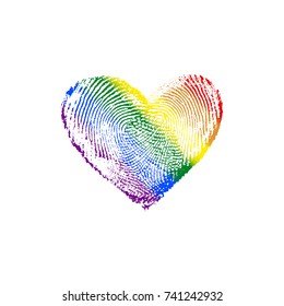 Fingerprint Rainbow Flag Heart LGBT Diagonal (right to left) IV - vector love symbol marriage and wedding invitation