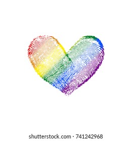 Fingerprint Rainbow Flag Heart LGBT Diagonal (left to right) VIII - vector love symbol marriage and wedding invitation
