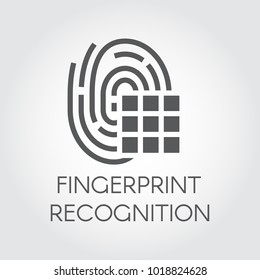 Fingerprint recognition black flat icon. Identity biometric scanning finger mark. Verification sign. Authentication technology in mobile phones, smartphones and other devices. Graphic pictograph