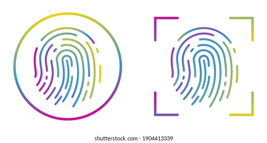 Concepto de reconocimiento de huellas digitales. Iconos de huellas dactilares establecidos. Icono de huella digital abstracta. Ilustración del vector