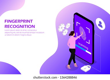 Fingerprint recognition. Human adjusts a finger for recognition of prints. Isometric.