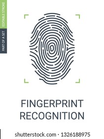 Fingerprint recognition icon. Dactylography icon with linear style and editable stroke. Biometric print recognition access icon.