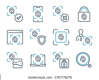 Fingerabdruck-Erkennungs-Vektorsymbol-Symbolsatz. Symbole der Fingerabdruckspur.
