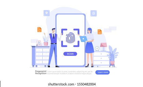 Fingerprint Recognition Technology Vector Illustration Concept , Suitable for web landing page, ui, mobile app, editorial design, flyer, banner, and other related occasion