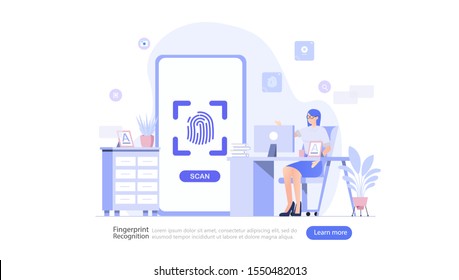 Fingerprint Recognition Technology Vector Illustration Concept , Suitable for web landing page, ui, mobile app, editorial design, flyer, banner, and other related occasion
