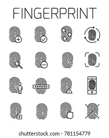 Fingerprint related vector icon set. Well-crafted sign in thin line style with editable stroke. Vector symbols isolated on a white background. Simple pictograms.