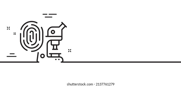 Icono de línea de investigación de huellas digitales. Signo de investigación del microscopio. Símbolo de identidad biométrica. Fondo mínimo de la ilustración de línea. Banner de patrón de icono de línea de investigación de huellas digitales. Vector