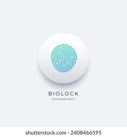 Botón redondo de huellas digitales. Icono simple para logotipo o aplicación. Acceso biométrico, escáner táctil de seguridad, identificación humana. Ilustración vectorial de material aislada en fondo blanco.