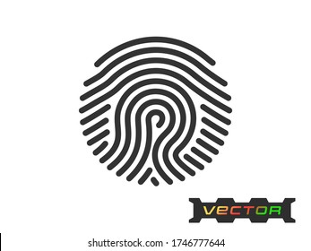 Fingerprint of rounded black lines, silhouette, icon, logo. Vector design element.