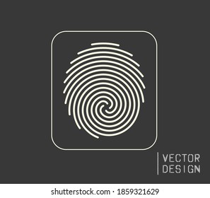 Fingerprint of rounded black spiral lines with a frame, silhouette, icon, logo. Vector design element.