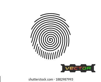 Fingerprint of rounded black spiral lines, silhouette, icon, logo. Vector design element.