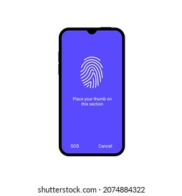 Icono de logotipo biométrico de la aplicación de digitalización de huellas digitales. Finger ID teléfono móvil abstracto único táctil vectorial