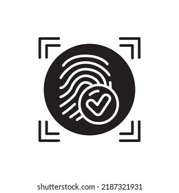 Fingerprint scan approved color line icon. ID and verifying person. 
Biometric identification element.