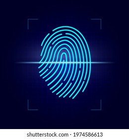 Fingerprint scan of biometric identification vector design. 3d finger print of digital laser scanner, personal identity verification, data access security or crime investigation technology