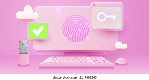 Fingerprint Scan Biometrics Identify Authorization on computer. Data protection and security. Vector illustration