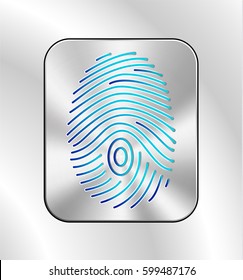 Fingerprint scan in chrome button. Blue lines.