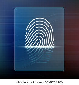 Escaneo de huellas digitales. Seguridad de datos y acceso biométrico. Ilustración vectorial.