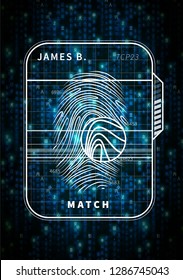 Fingerprint scan futuristic concept on blue matrix symbols