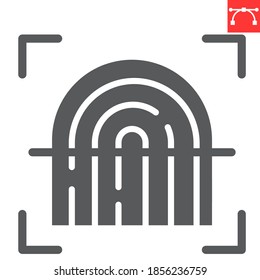 Fingerprint Scan Glyph Icon, Security And Biometric, Finger Print Sign Vector Graphics, Editable Stroke Solid Icon, Eps 10