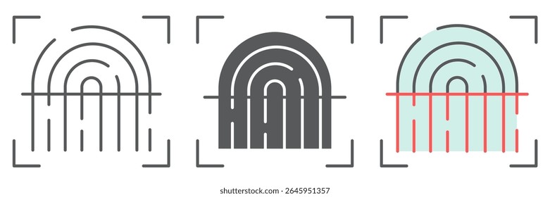 Fingerprint scan icon collection, security and biometric, finger print sign vector set graphics, editable stroke linear icon, eps 10