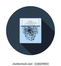 Fingerprint Scan Icon. Flat Circle Stencil Design With Long Shadow. Vector Illustration.
