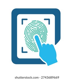 Fingerprint scan icon with hand touching digital image