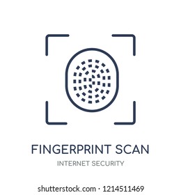 Fingerprint scan icon. Fingerprint scan linear symbol design from Internet security collection. Simple outline element vector illustration on white background.