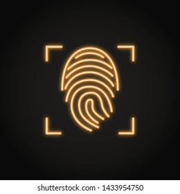 Fingerprint scan icon in neon style. Individual biometric identity concept. Vector illustration.