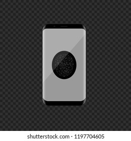 Fingerprint scan icon on the smartphone screen, security symbol. Vector illustration