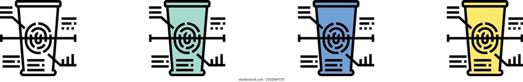 icono de escaneo de huellas dactilares. Esquema, diseño de estilo verde, azul y amarillo aislado sobre fondo blanco