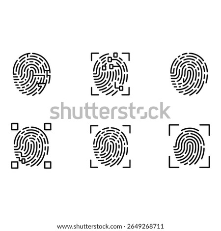 Fingerprint Scan Icons Modern Minimalist Line Art Graphics for Security Biometrics and Technology