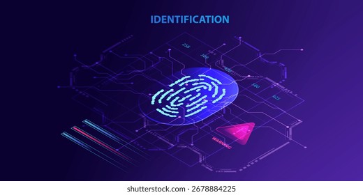 Fingerprint scan for identity in technology style. Biometric finger id isometric vector. Icon fingerprint scanning illustration. Identification security.