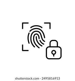 Escaneo y bloqueo de huellas digitales. Almacenamiento seguro de datos biométricos. Método de autenticación. Icono de Vector perfecto