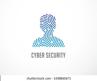 Fingerprint scan logo, privacy, cyber security, person head, identity information and network protection. Vector icon design