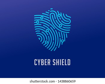 Fingerprint scan logo, privacy, shield icon, cyber security ,identity information and network protection. Vector icon design